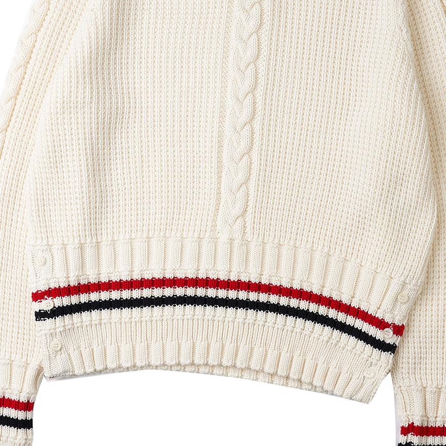 THOM BROWNE Men’s Cable Stitch Wool Crewneck Sweater White