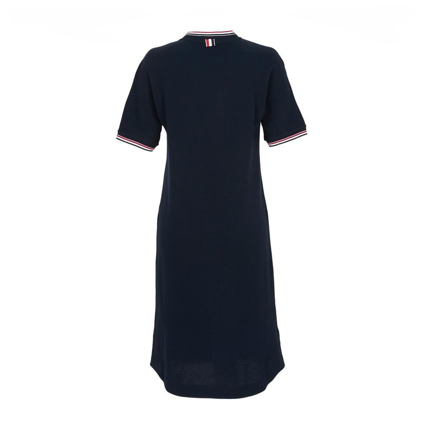 THOM BROWNE Women’s Short-Sleeve Long Dress Navy Cotton
