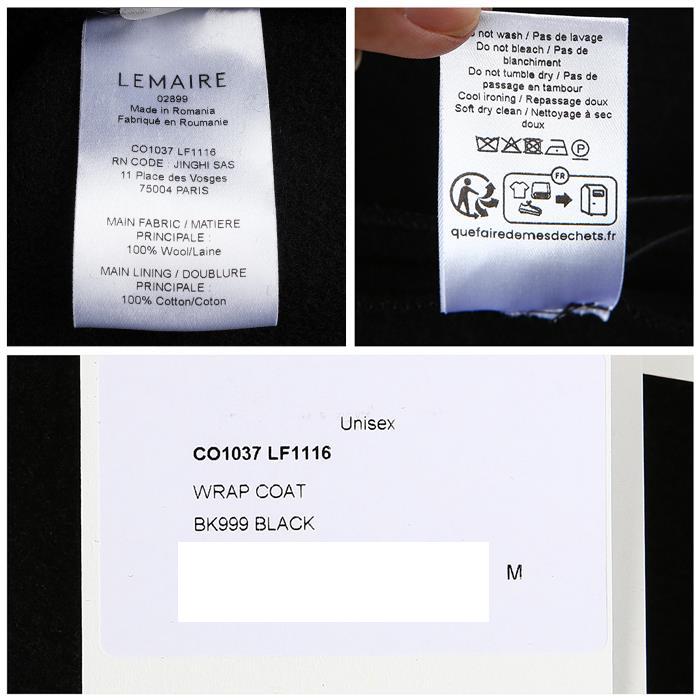 Lemaire Black Double-Breasted Wool Wrap Coat for Men LF1116BK999