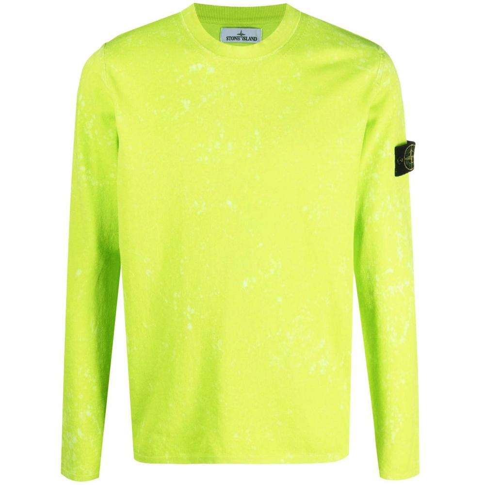 STONE ISLAND Tie-Dye Patch Crewneck Knit Sweater Lime 7615555D9 V0031