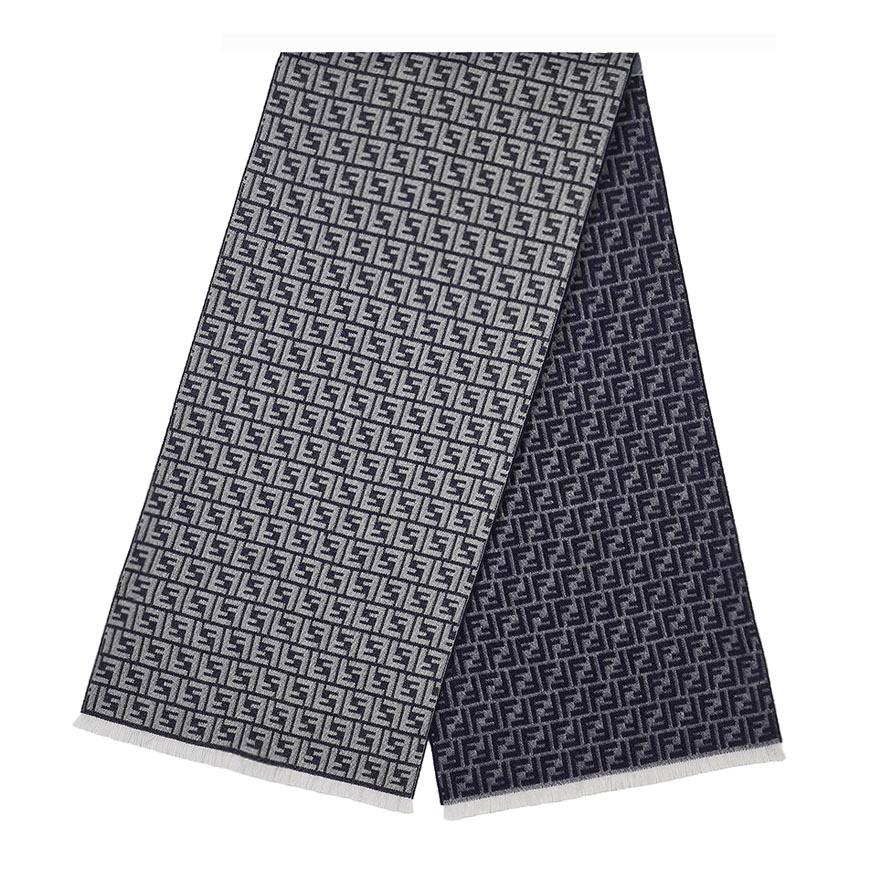 FENDI Men FF Logo Wool Scarf Navy