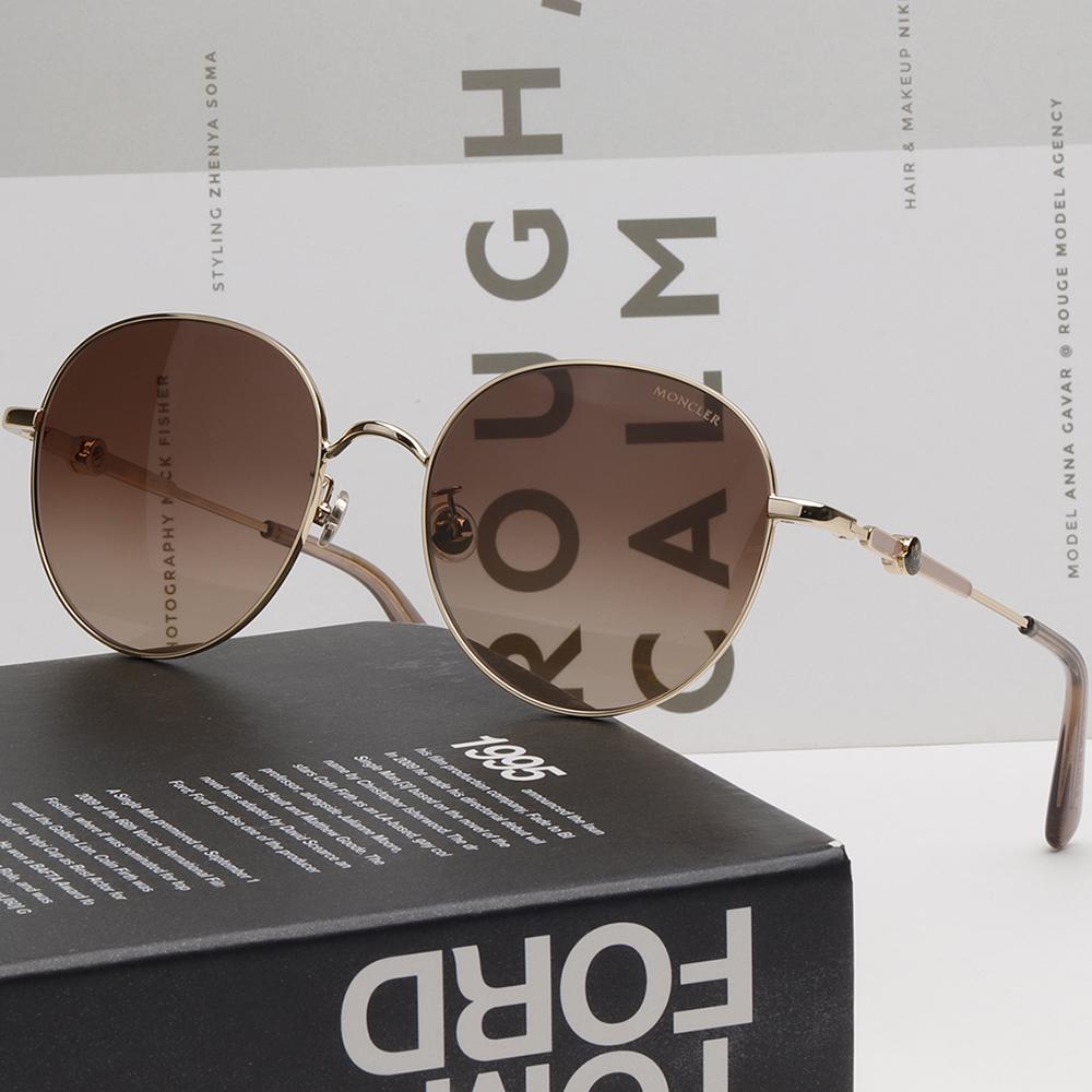 Moncler Retro Round Metal Sunglasses Gold Brown Gradient Lens