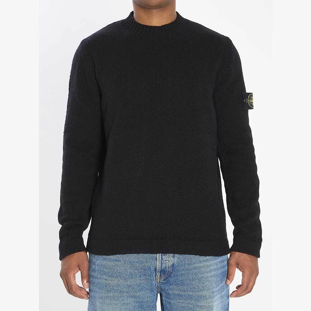 STONE ISLAND Black Fancy Yarn Crewneck Knit Sweater Men 5100056