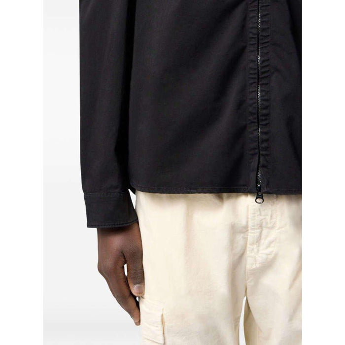 STONE ISLAND Black Woven Overshirt with Logo Patch Long Sleeve Shirt