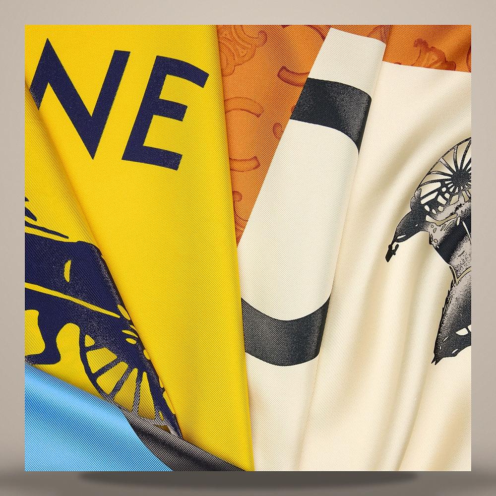 CELINE Square Silk Twill Scarf Blue Cream Yellow