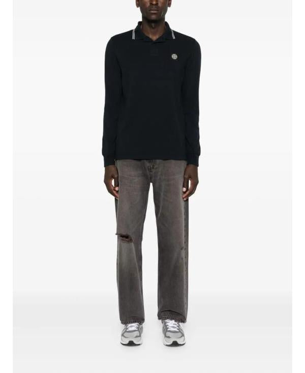 STONE ISLAND Stretch Cotton Pique T-Shirt Black Men’s