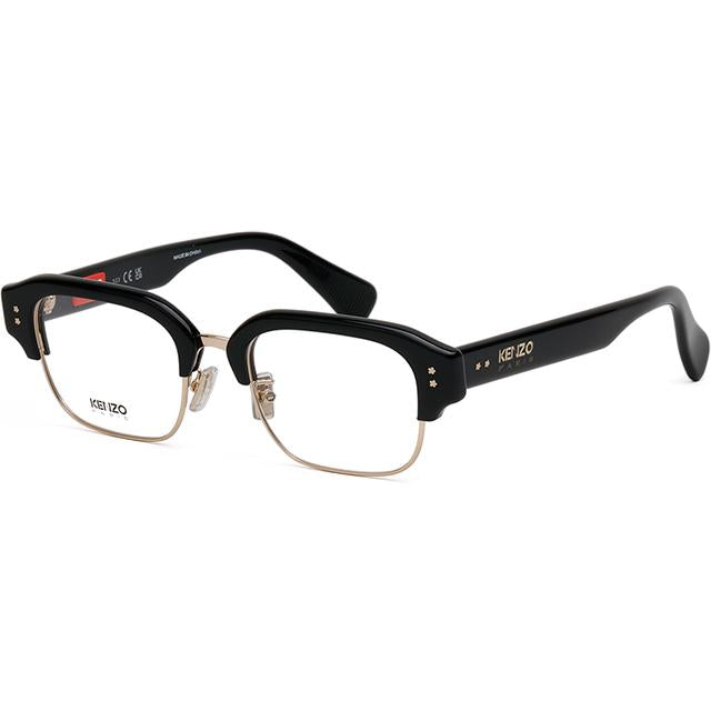 KENZO Gold Black Browline Semi-Rim Square Eyeglass Frames KZ50189U 032