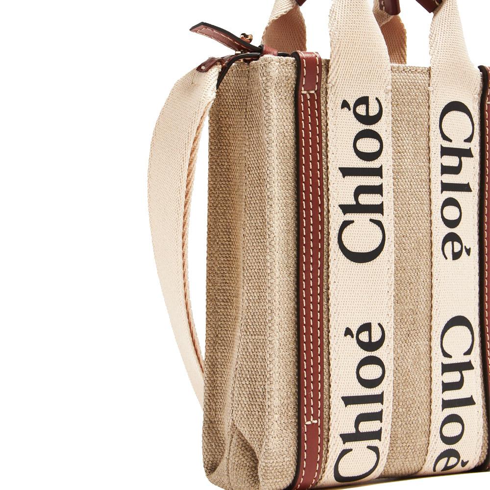 Chloe Woody North South Mini Cross Tote Bag White Brown
