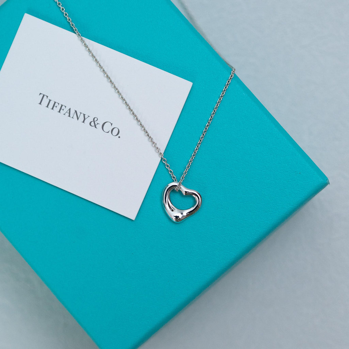 Tiffany & Co Sterling Silver Open Heart 11mm Pendant Necklace