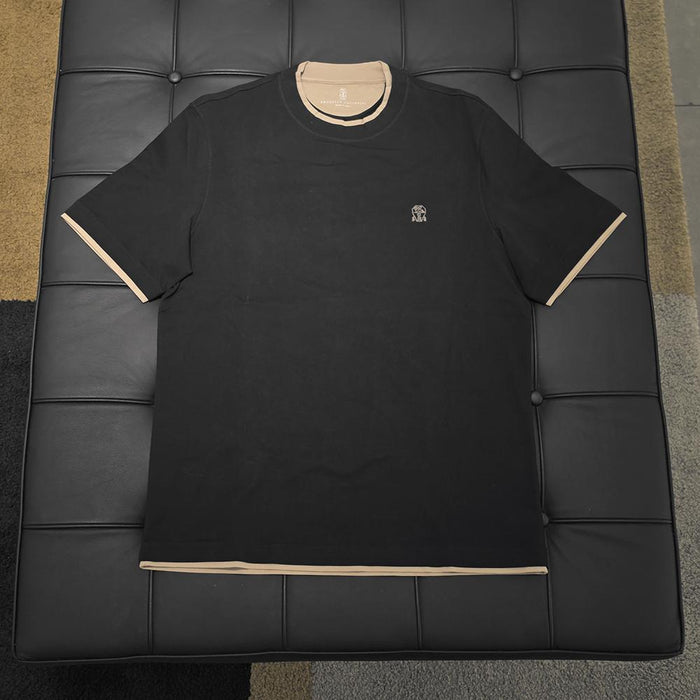Brunello Cucinelli Men’s Black Embroidered Logo Cotton T-Shirt