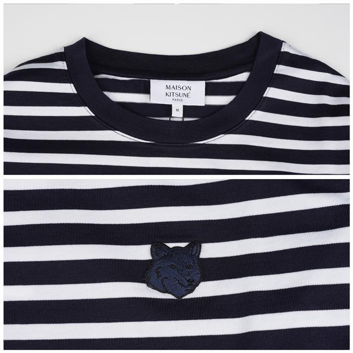 Maison Kitsune Logo Patch Long Sleeve T-Shirt Navy Cotton Me PM00122 KJ0044 B481