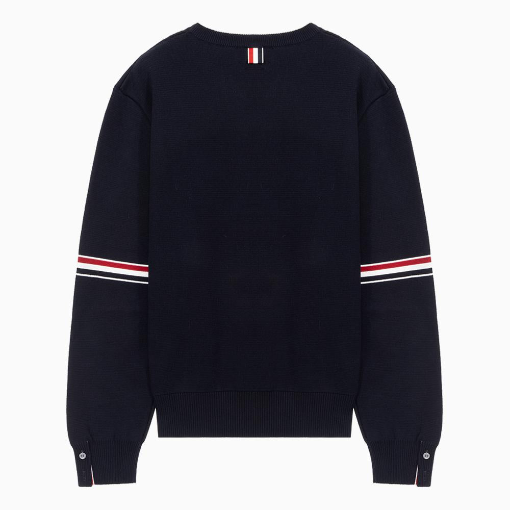 THOM BROWNE Navy Milano Stitch Cotton Crewneck Knit Top