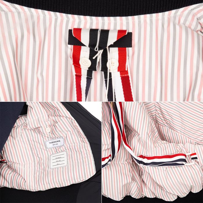 THOM BROWNE Diagonal Stripe Nylon Bomber Down Jacket Navy