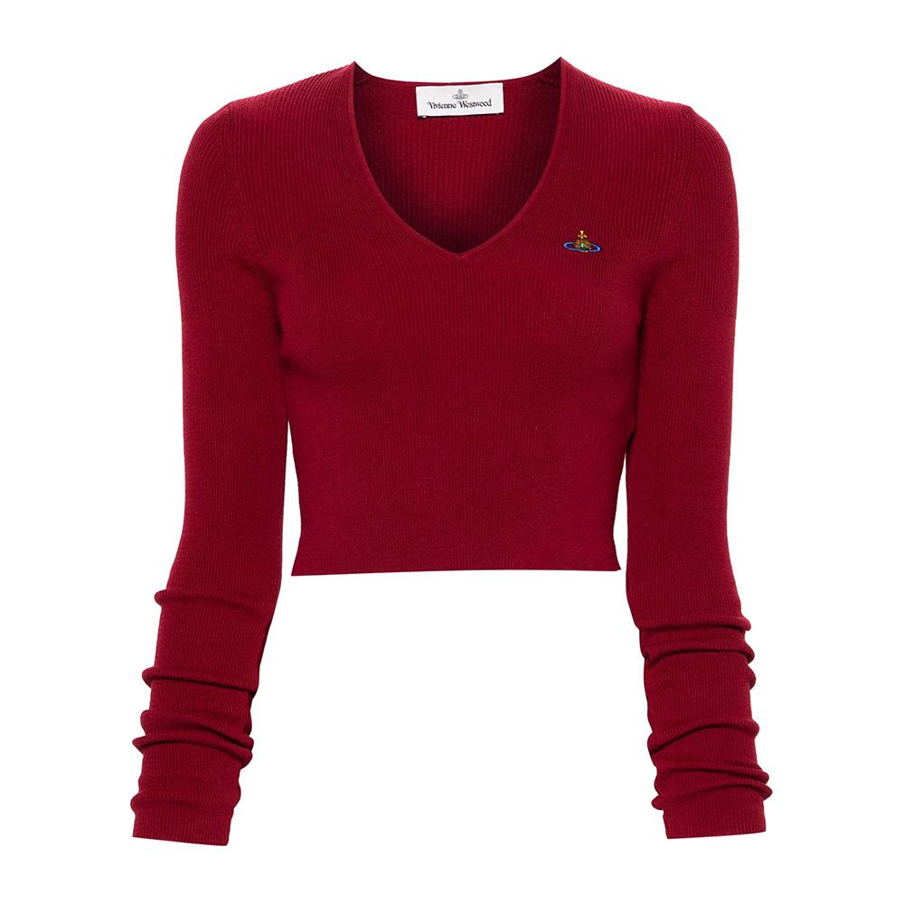 Vivienne Westwood Bea Cropped V-Neck Knit Sweater Wine 1803004W Y001V I409