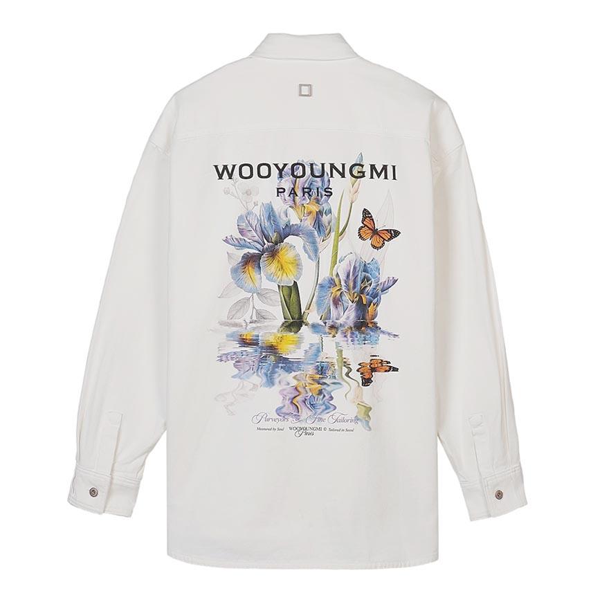 WOOYOUNGMI Men’s Flower Back Logo Denim Long Sleeve Shirt