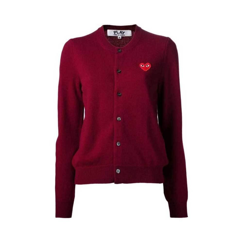 Comme des Garcons Burgundy Red Heart Unisex Cardigan