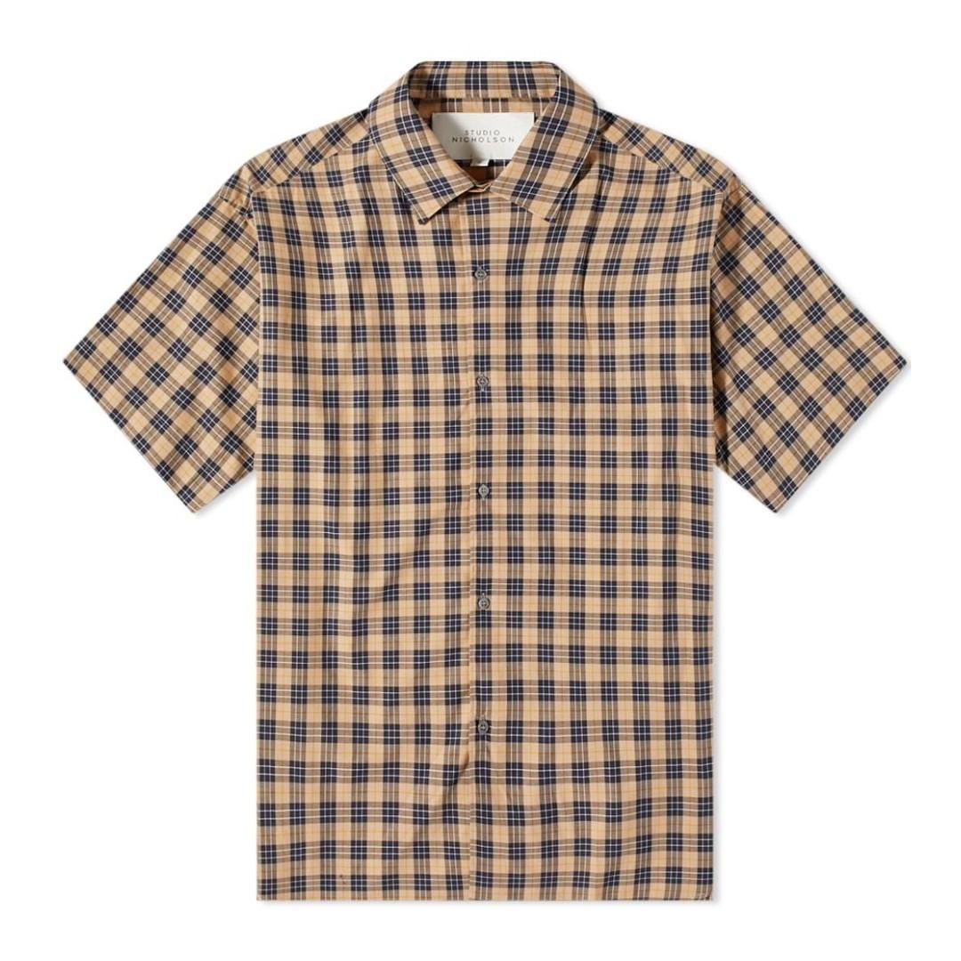 STUDIO NICHOLSON Sorono Madras Oversize Check Short Sleeve Shirt Yellow SNM 836