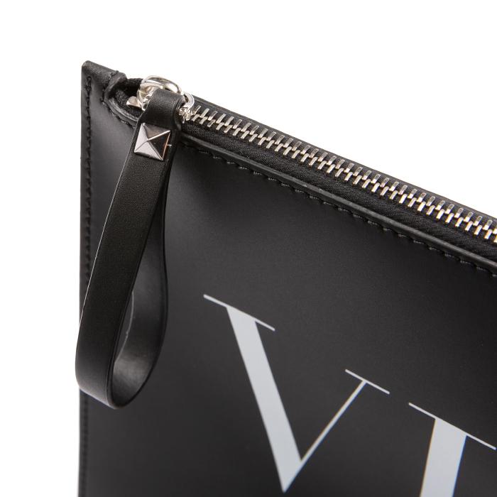VALENTINO Logo Strap Clutch Black Unisex Leather