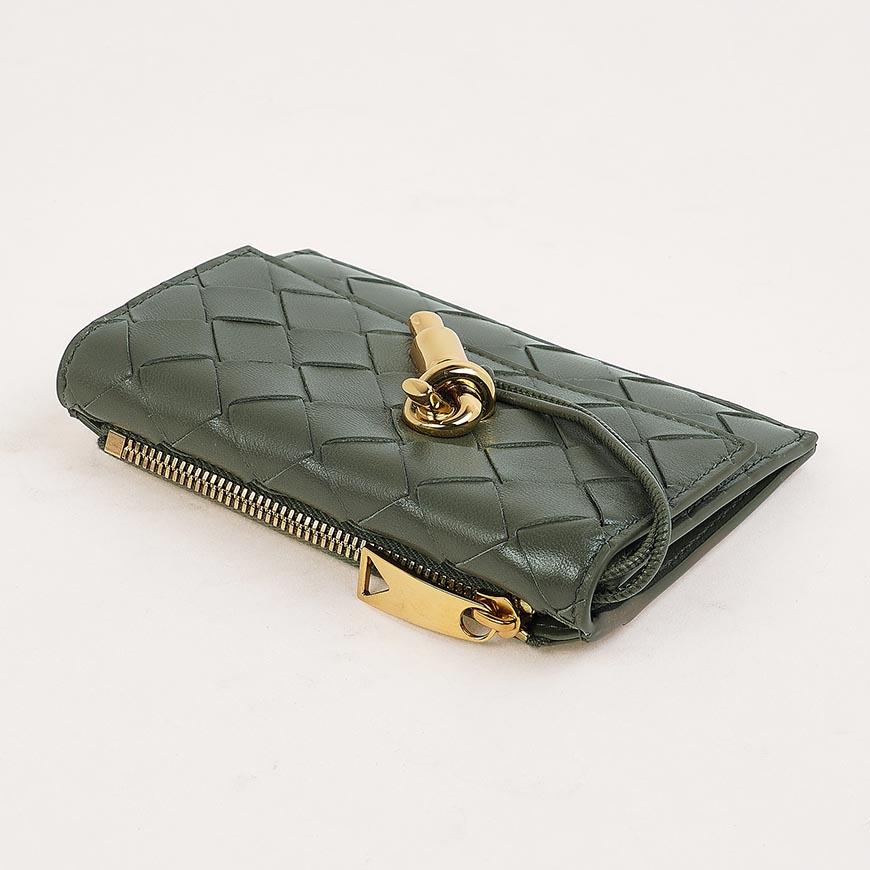Bottega Veneta Andiamo Zip Card Holder Green Leather Women’s