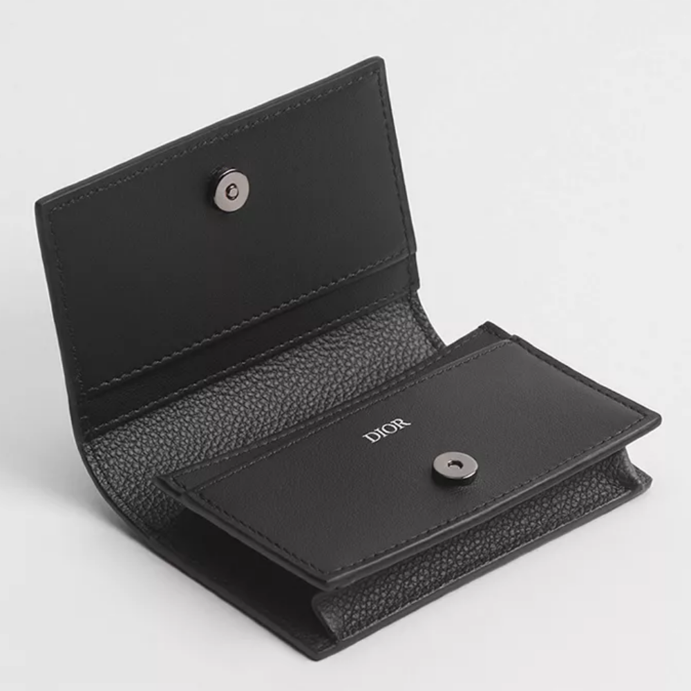 DIOR Oblique Business Card Holder Men Black Leather Card Wallet