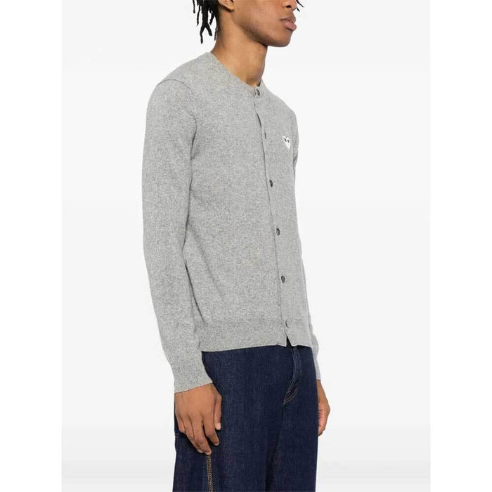 Comme des Garcons Grey White Heart Unisex Knit Cardigan