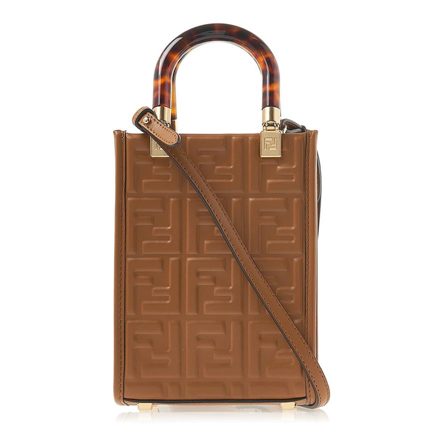 FENDI Mini Sunshine Shopper Tote Bag Black Leather
