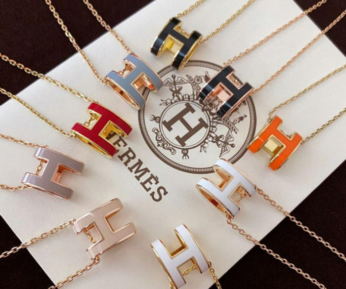 HERMES Pop H Large Necklace Rose Gold Hardware Black Unisex