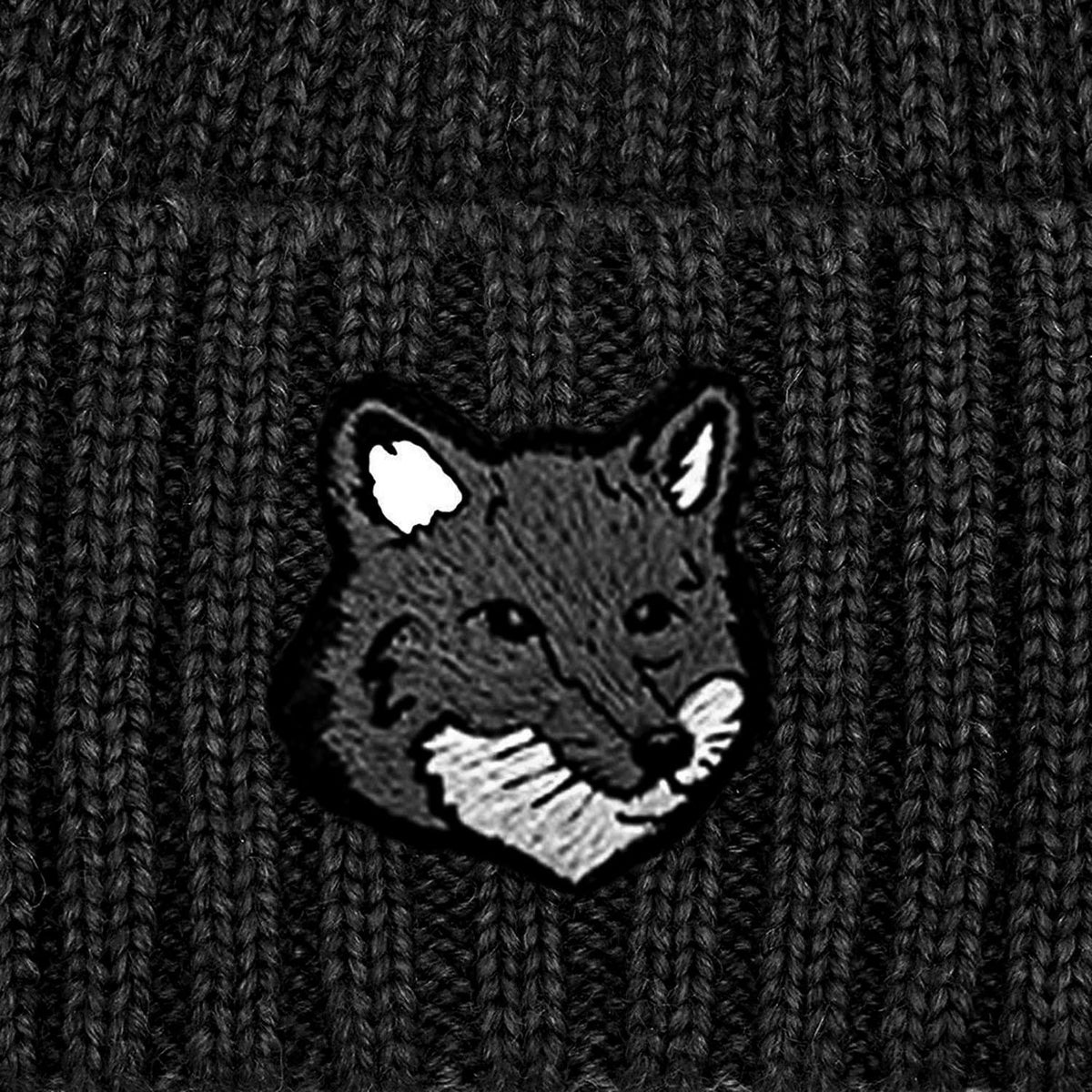Maison Kitsune Wool Rib Knit Beanie Hat Black