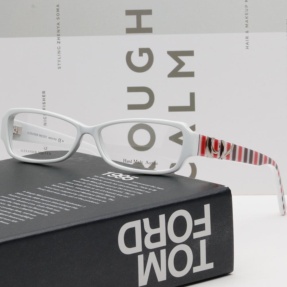 Alexander Mcqueen White Acetate Rectangle Eyeglass Frames Unisex AMQ4161 R2Y