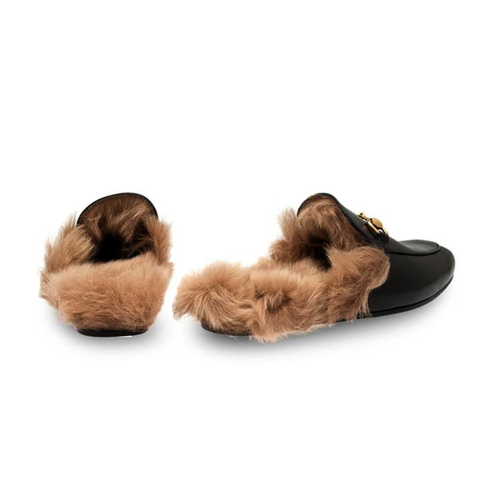 GUCCI Princetown Horsebit Leather Backless Loafers Black Slippers
