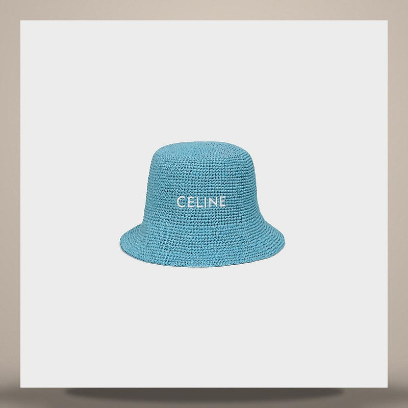 CELINE Raffia Sky Blue Bucket Hat AA0IW3L89 07KC