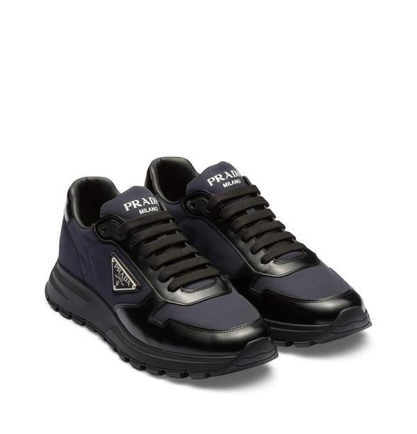 PRADA Black Re-Nylon and Brushed Leather Low-Top Sneakers