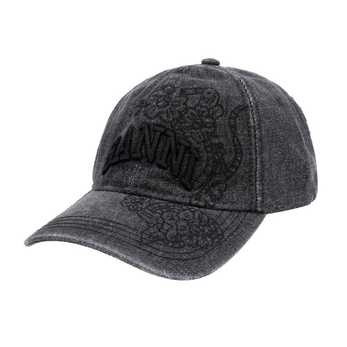 GANNI Flower Logo Embroidered Denim Baseball Cap Hat for Women B3020214 055