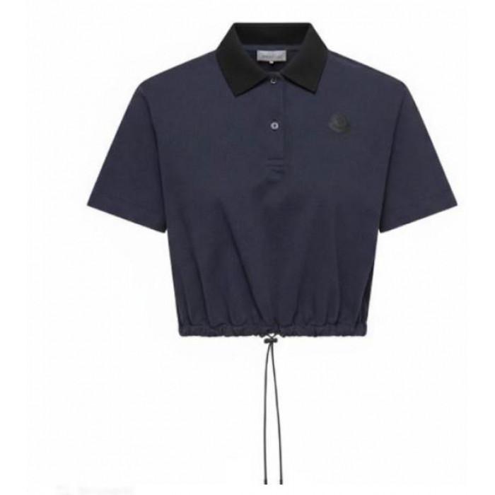Moncler Women's Cropped Cotton Pique Polo Shirt Big Logo Patch