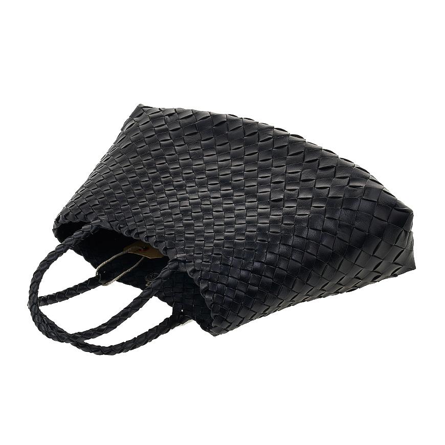 Dragon Diffusion Women's Santa Croce Small Woven Leather Tote Bag 8893 BLACK