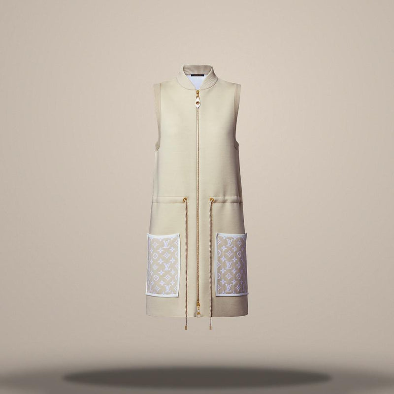 Louis Vuitton Women's Cream Monogram Accent Zip Front Dress 1AK1F4