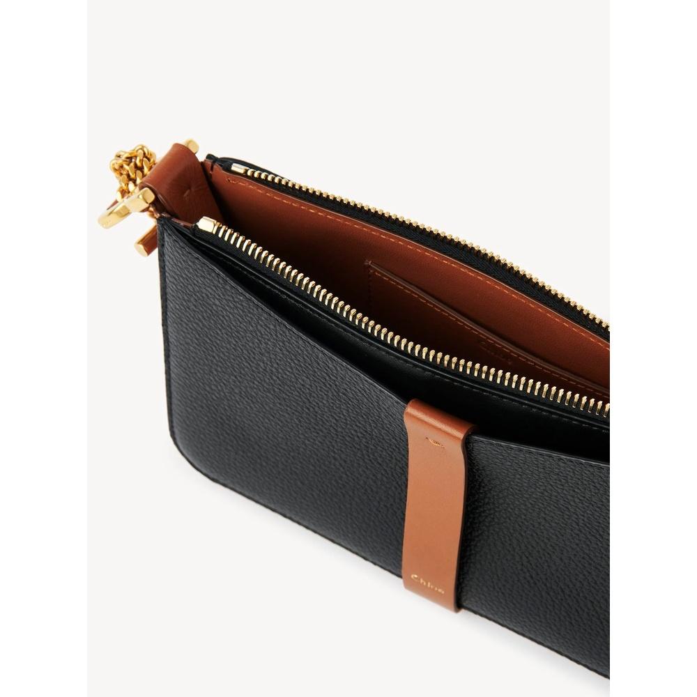 Chloe Marcie Chain Pouch Crossbody Bag Black Leather