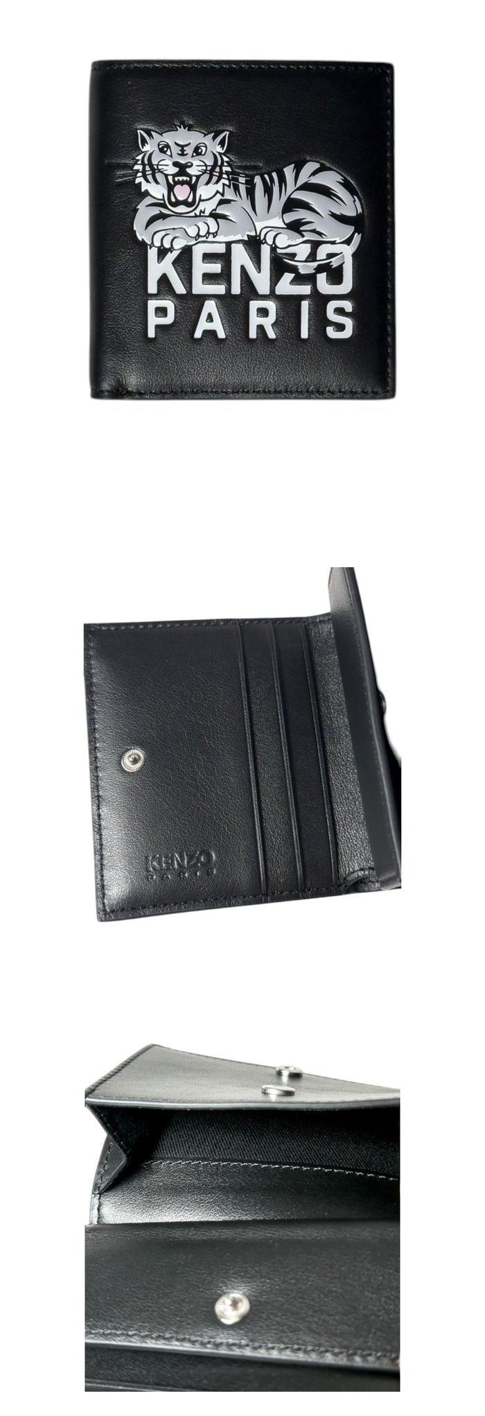KENZO Happy Tiger Black Leather Bifold Wallet Unisex