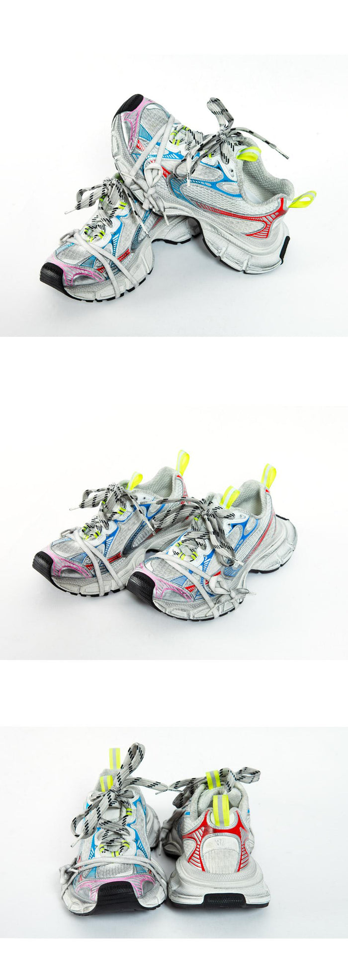 BALENCIAGA 3XL Low-Top Sneakers Gray White Mesh Leather