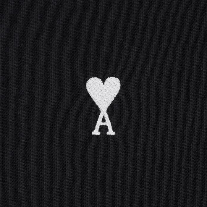 AMI Heart Logo Cotton Crop Hooded Sweatshirt