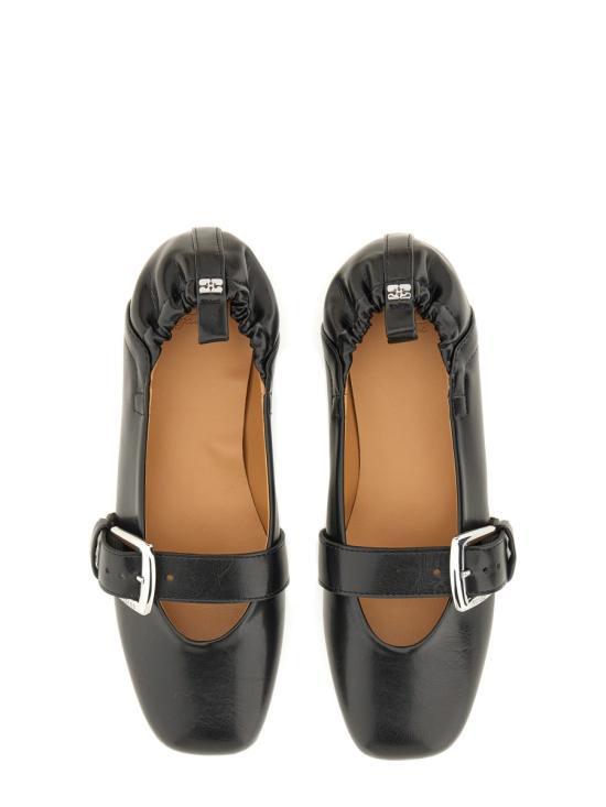 GANNI Black Leather Ballet Flats S3117099 BLACK DOM