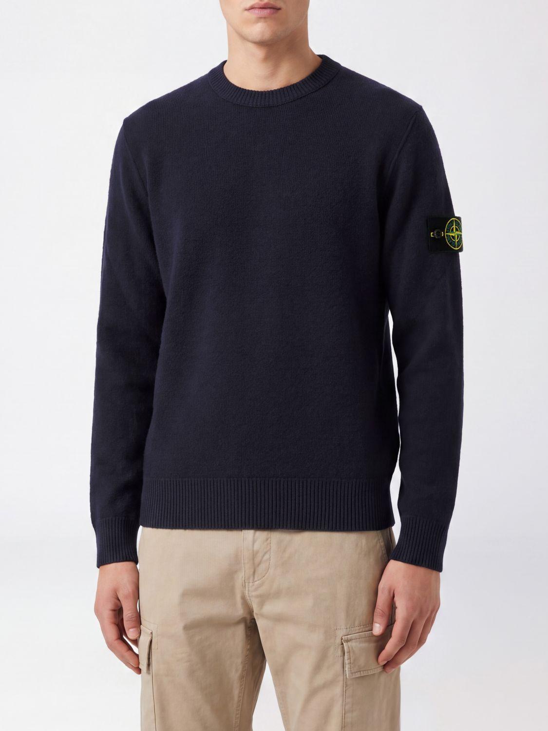 STONE ISLAND Black Wool Crewneck Knit Sweater for Men