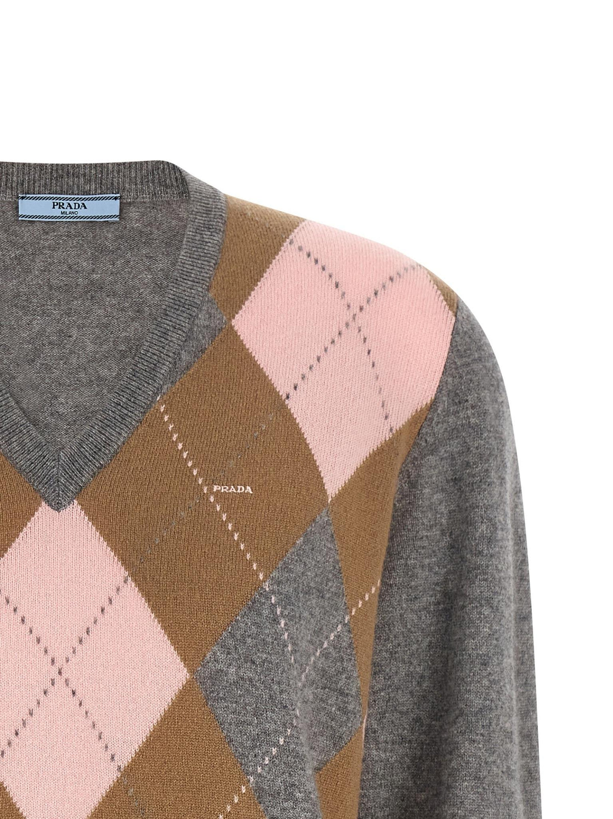 PRADA V-Neck Knit Sweater Women’s Ivory Wool Knitwear