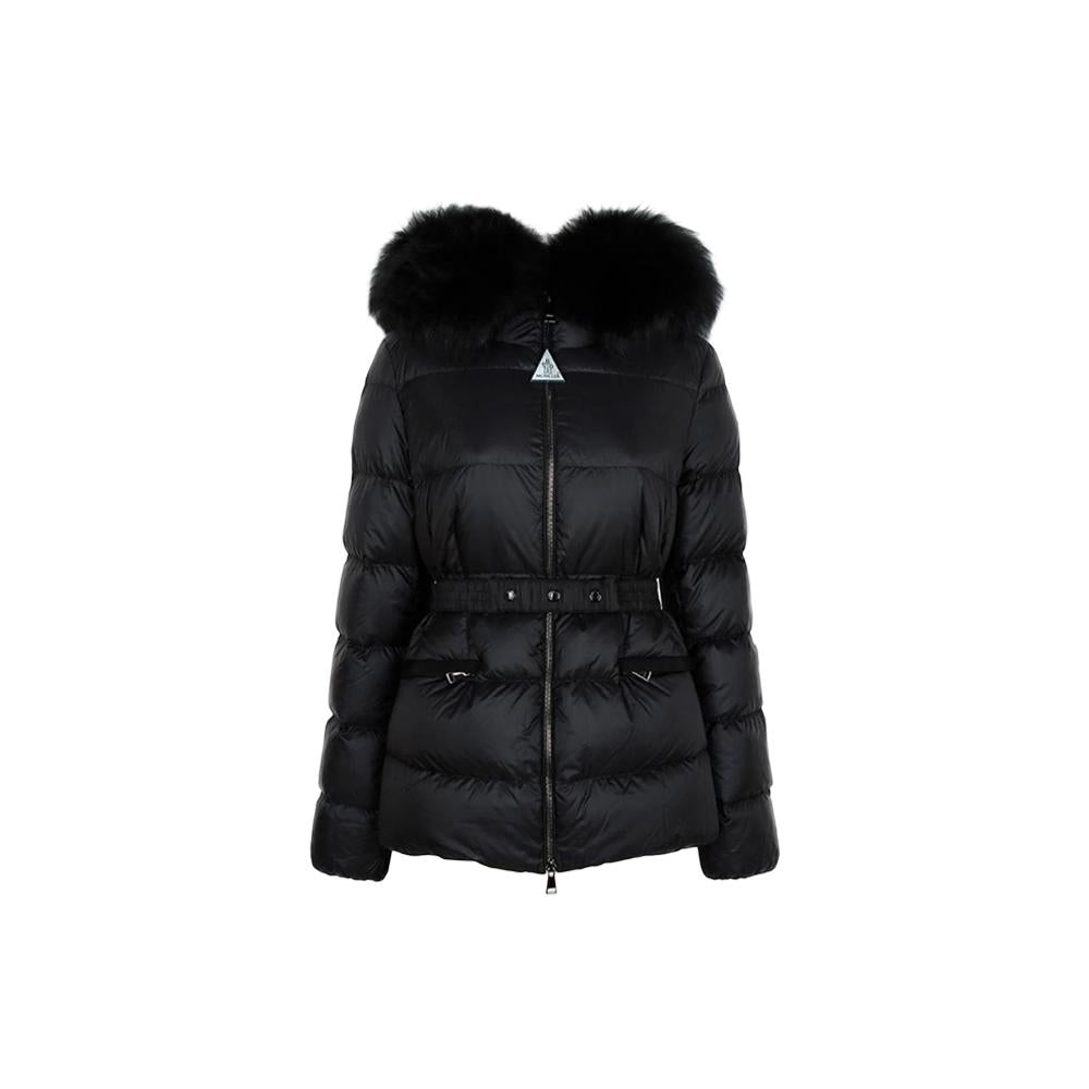 Moncler Black Hooded Down Jacket with Shearling Trim 1A00099 595FE 999