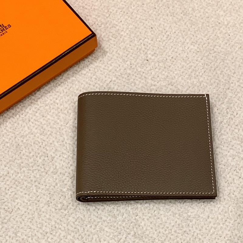 HERMES Citizen Twill Compact Wallet Evercolor Etoupe Blue Interior Bi-Fold