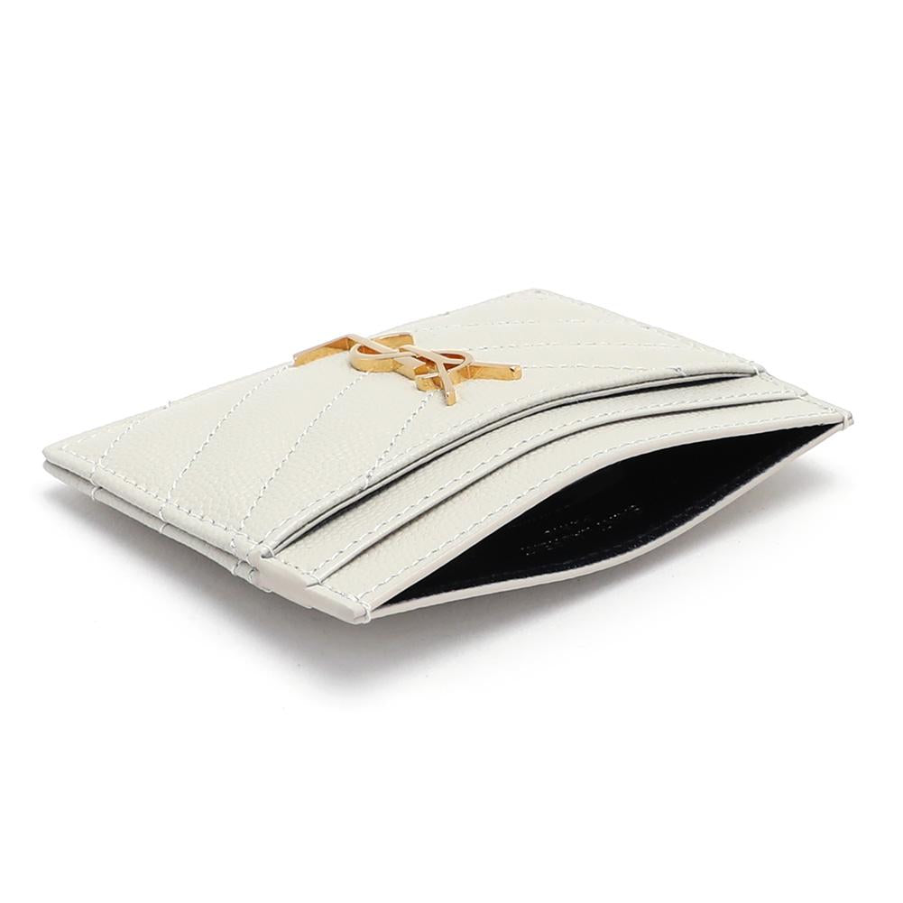 Saint Laurent Cassandra Matelassé Leather Card Holder Wallet Ivory