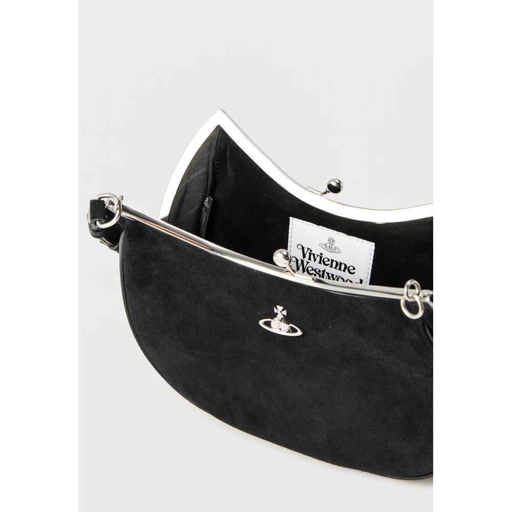 Vivienne Westwood Charm Frame Pearls Tote Bag Black Leather