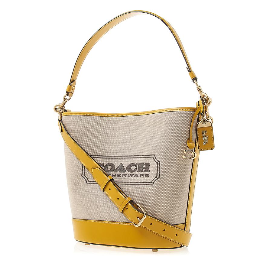 Coach Natural Canvas Yellow Gold Field Bucket Shoulder Bag