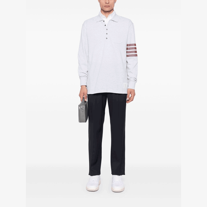 THOM BROWNE Men’s 4-Bar Long Sleeve Polo Knit Sweater Gray