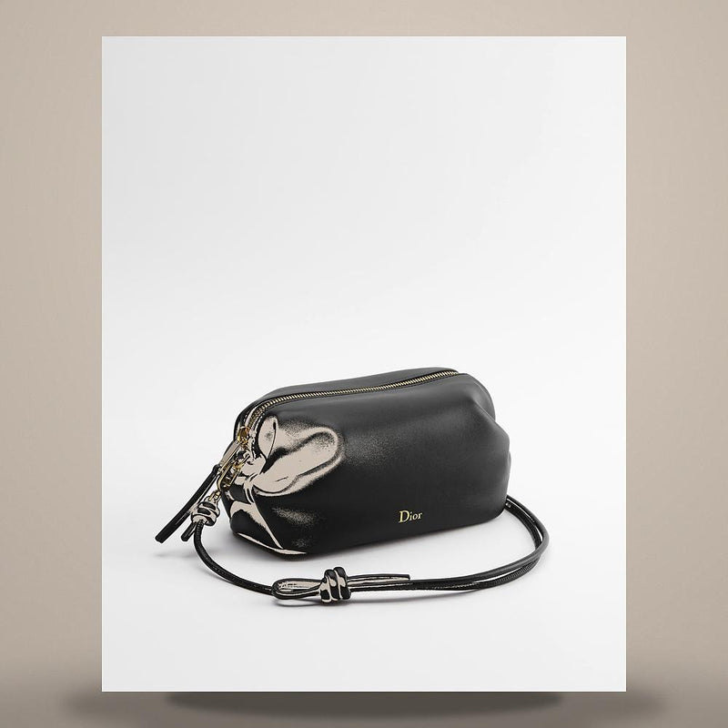 DIOR Bow Pouch Black Supple Lambskin Crossbody Bag S3900OQWC M900